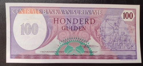 Billete De Surinam De 100 Gulden Año 1985 Sin Circular 