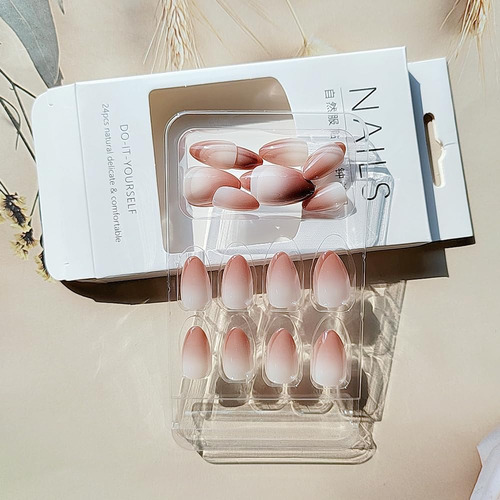 24 Pcs Marrón Ombre Prensa En Las Uñas Almendras Cortas - Ye