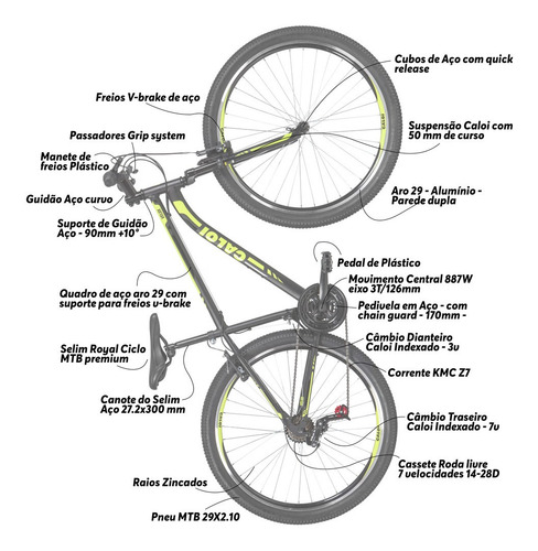 Bicicleta Velox Aro 29 Quadro 17 Alumínio Preto/verde- Caloi