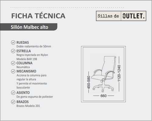 Silla de escritorio de Outlet Malbec respaldo alto ergonómica blanca