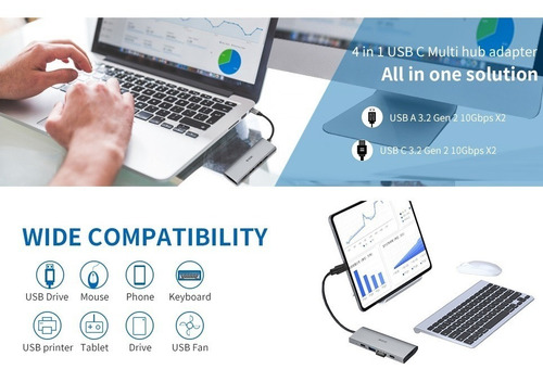 Imagen 7 de 7 de Adaptador Usb-c - 2 Usb 3.2 + 2 Usb-c 3.2 10 Gbps - Pc/mac