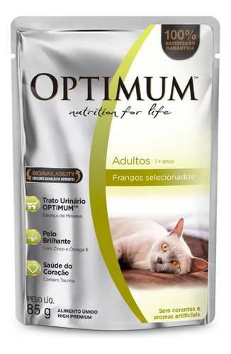 Alimento Optimum Gatos Adultos Frango, 85g