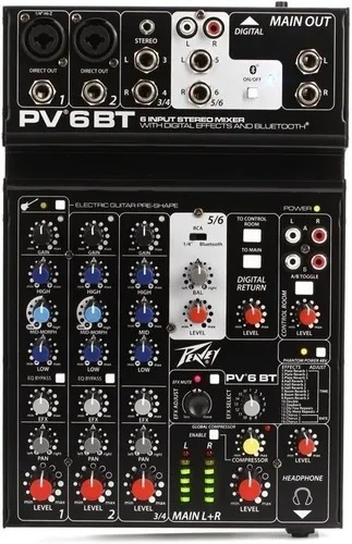 Consola Sonido Mixer Peavey Pv6 Bt 6 Canales Mic Eq Phantom