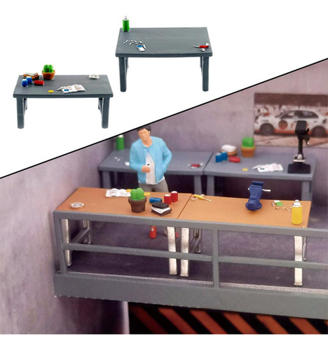 1/64 Mini Tienda De Reparación De Mesa De Herramientas Gris