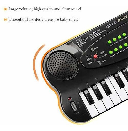 Piano Con Microfono Para Niños 32 Teclas Negro Funciona 4 A