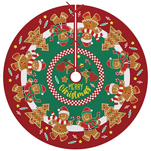 Merry Christmas Tree Skirt 48 Inches, Lace-up Gingerbre...