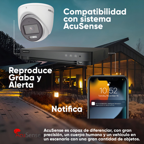 Hikvision Kit De 4 Cámaras De Seguridad Metálicas Con Micrófono Integrado Turret 3k 5mp Imagen A Color 24/7 Exterior Ip67 + Dvr 8mp 4 Canales Turbohd + 4 Canales Ip + 2tb Hdd Ids2ce70kf0t-plus+2tb