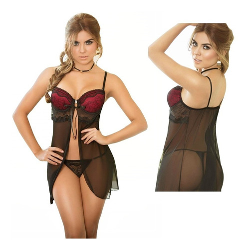 Lencería Fina/babydoll Push Up/tela Tull Encaje/incluye Hilo