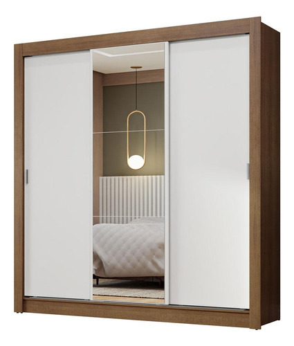 Guarda-roupa Casal 3 Portas Correr Com Espelho Nobre Madesa Cor Rustic/Branco