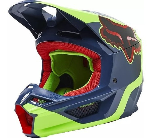 Casco Fox V1 Venz Azul Amarillo Color Azul Petróleo Tamaño Del Casco M