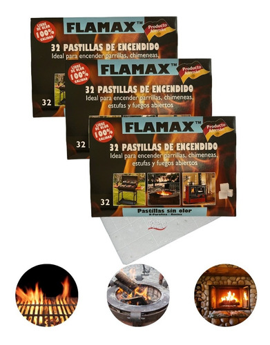 Imagen 1 de 7 de Pack 3 Cajas 32 Cubos Iniciador Encendedor De Fuego Sin Olor
