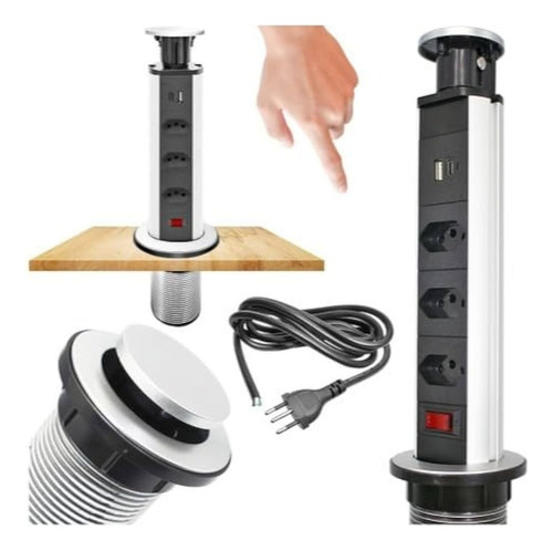 Torre Tomada Bancada 10a Tripolar Cozinha Escritório Usb C