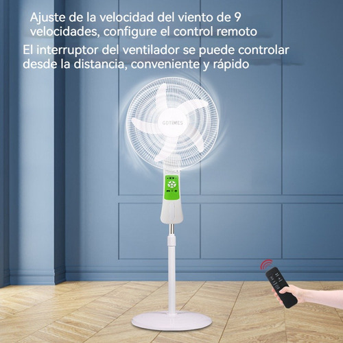 Ventilador Solar Recargable Portátil De 16 Pulgadas Con Luz 43 Cm Blanco Verde Abs 5