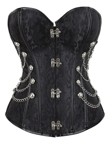 Lencería Gótica Vintage Basques Corselet Negro Marrón