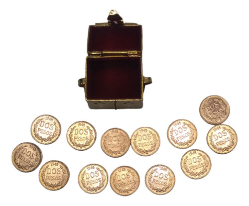 13 Monedas  Arras Con Cofre  $2 Oro Ley 900 Año 1945
