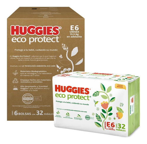 Huggies Eco Protect Pañal Desechable Para Bebé Etapa6, 192pz