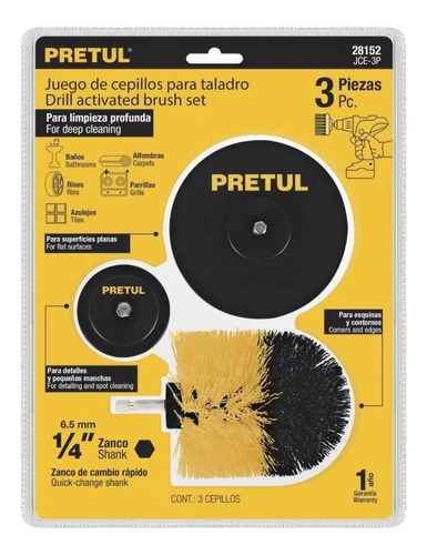 Juego De Cepillos Para Taladro Para Limpieza 3 Pzas Pretul