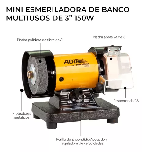 Mini Esmeriladora De Banco Herramienta Multiusos De 3 Adir