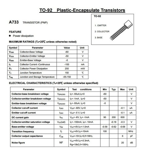 10 X Transistor Pnp A733 / 2sa733 50v 100ma To92 Itytarg