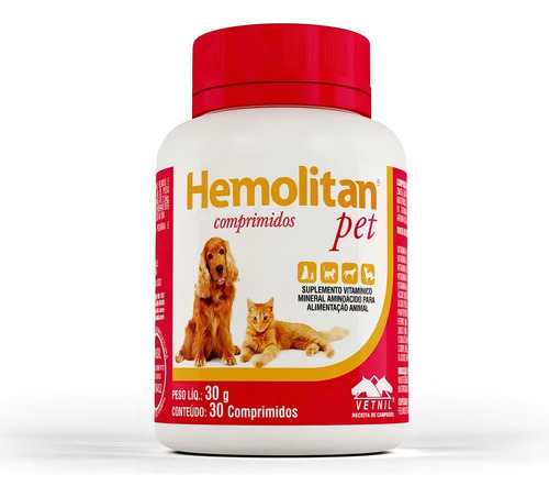 Hemolitan Pet Suplemento Para Cães E Gatos - 30 Comprimidos