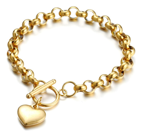 Pulsera Corazón Cadena Bañado Oro Mujer Joyero