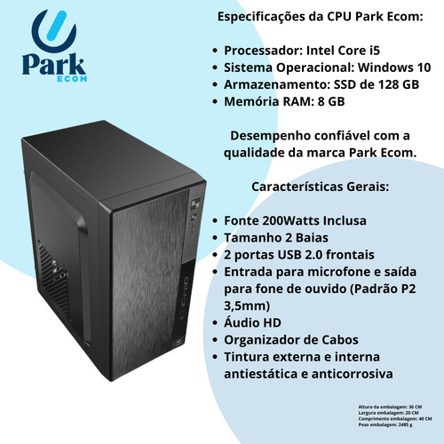 Computador Pc Cpu Intel Core I5 8gb Ram Ssd 256gb Windows 10