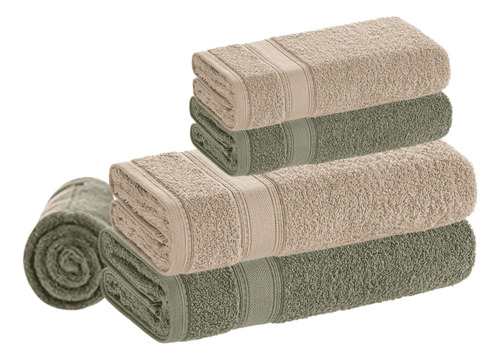 Kit De Toalha De Banho Karsten 5 Linea Fio Cardado Cor Eucalipto E Taupe