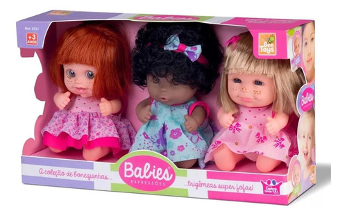 Coleção Babies Expressões Trigêmeas C/ 03 Bonecas