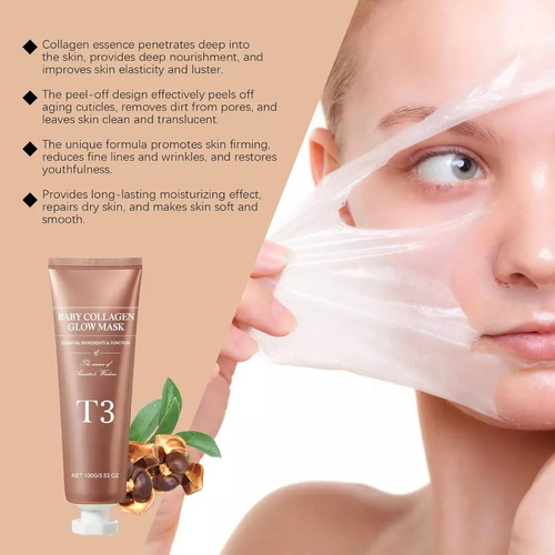 Mascarilla Baby Collagen Glow, Colágeno Vegano T3 Para Alcal