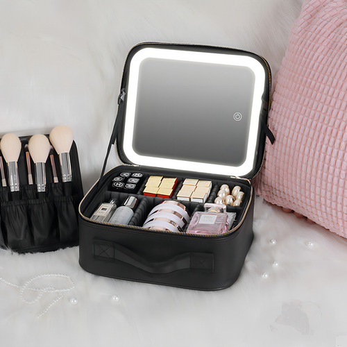 Estuche De Cosméticos Viaje Portátil Con Luz Led Maquillaje Color Negro