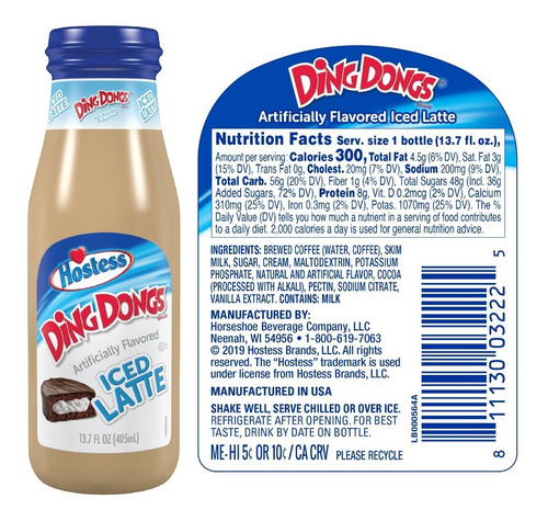 Café Latte Helado Sabor Pingüinos Hostess Ding Dongs 405ml