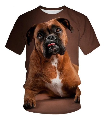 Camiseta Neutra De Manga Corta Con Estampado 3d De Perros