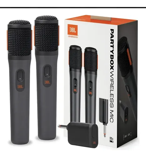 Kit Com 02 Microfones Partybox Sem Fio Jbl Black Wireless