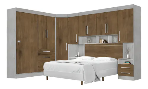 Dormitório Modulado Georgia Avelã/Jequitibá Para Cama Box Casal 1,38m J&A