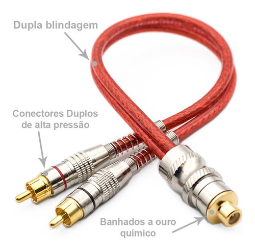 Imagem 3 de 4 de 2 Cabos Y Rca Blindado Techone 2 Machos Vermelho Blindados