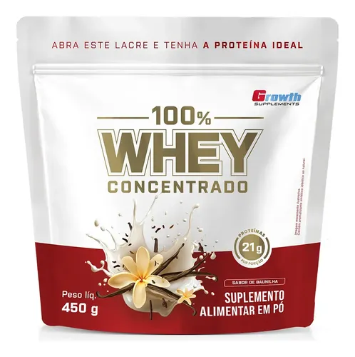 100% Whey Concentrado 450g Growth Supplements Baunilha