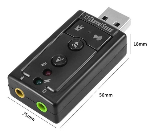 Placa De Som Externa 7.1 Usb Com Botões Pc Notebook Ps4 Cor Preto