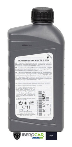 Imagen 2 de 4 de Aceite Peugeot Transmisión Manual Hbvfe 2 75w 1 Litro