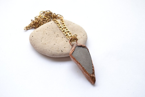 Collar Piedra Obsidiana Plateada, Cadena De Bronce, Cod1