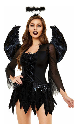 Disfraz De Ángel Negro Con Alas Para Cosplay De Halloween Pa