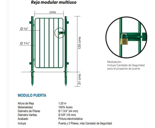 Puerta Modular Con Postes Metal 120x78 Cm