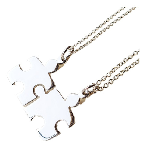 Collar Dije Cadena Puzzle Pareja Enamorados Novios Plata