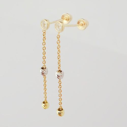 Amor Eterno - Aretes Largos Colgantes Bisel / Oro 10k