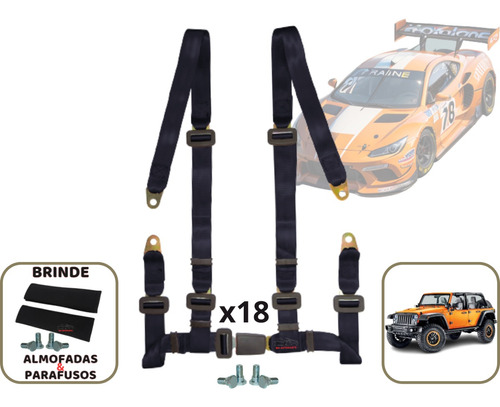 Kit Cinto Segurança 4 Pontas Competição Gaiola Buggy 18 Pcs