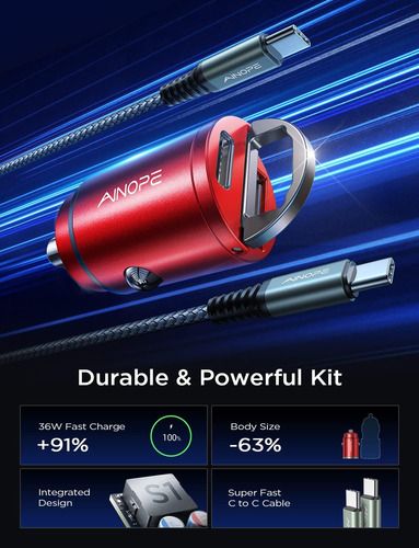 Cargador De Coche Usb C De 90 W, Carga Súper Rápida, Cargado