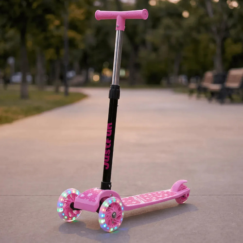 Patinete Infantil 3 Rodas De Led Dobrável Scooter Crianças Cor Rosa JustFun