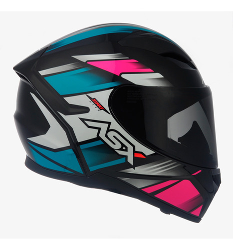 Capacete Asx City Start Preto Turquesa Rosa Brilho