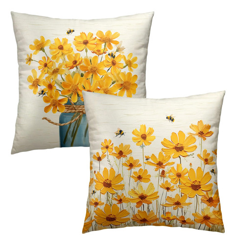 Juego De 2 Fundas De Almohada Decorativas Amarillo Primavera