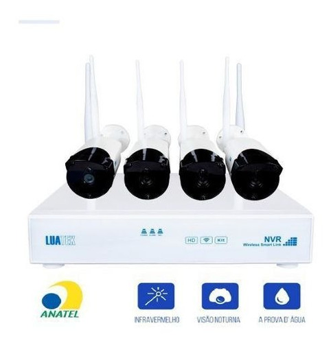 Kit Nvr 4 Canais Câmera 720p Wireless S/fio C/ Acesso Remoto