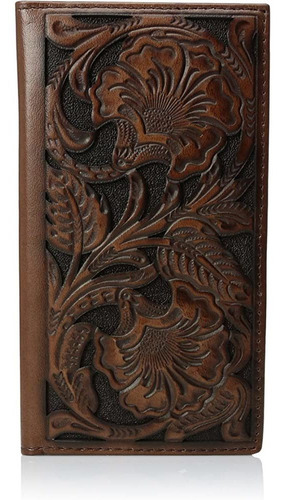 Ariat Men's Tonal Brown Floral Inlay Rodeo Wallet, One Size